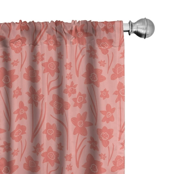 Ambesonne Floral Window Curtains, Romantic Simplistic Flowers, Each 28" W x 63" L, Blush and Coral