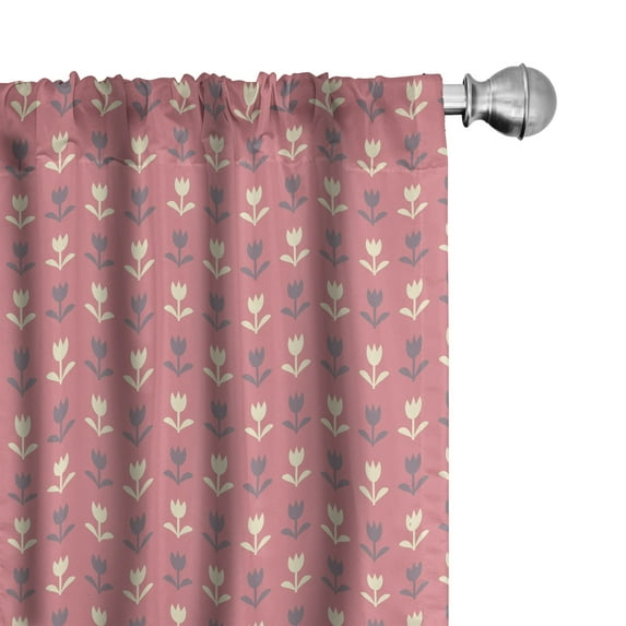 Ambesonne Floral Window Curtains, Romantic Tulip Flowers, Each 28" W x 84" L, Purple Cream Pale Pink