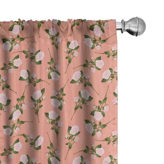 Ambesonne Floral 4-Panel Curtains, Rose Bouquet Flowers Graphic, 56"x84", Rose Olive Green Peach