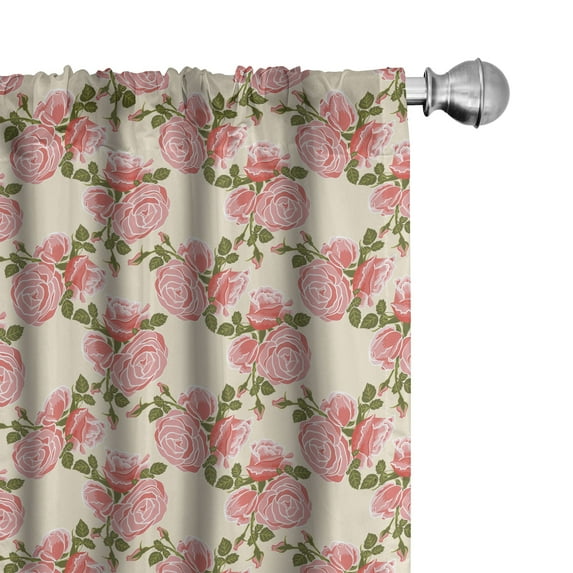 Ambesonne Floral 4-Panel Curtains, Rose Flower Net Look Art, 56"x84", Champagne Burnt Sienna