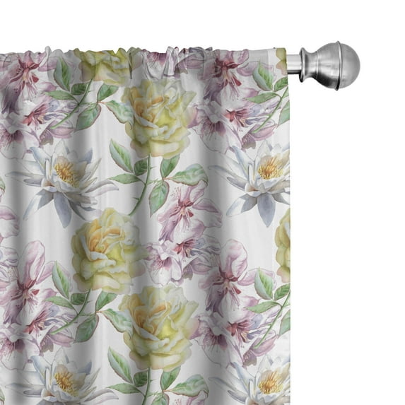 Ambesonne Floral Window Curtains, Rose Petals Sakura Lily, Each 28" W x 95" L, Fern Green Pale Pink