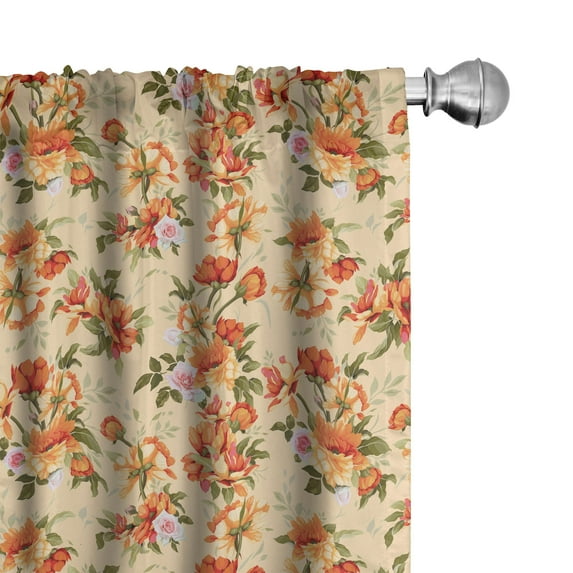 Ambesonne Floral Window Curtains, Rose and Various Flowers, Each 28" W x 84" L, Burnt Sienna Army Green