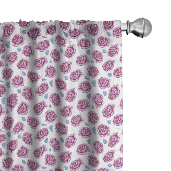 Ambesonne Floral Window Curtains, Roses Leaves Vintage Art, Each 28" W x 63" L, Pale Mauve Soft Pink