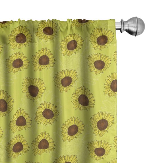 Ambesonne Floral 4-Panel Curtains, Rustic Sunflowers Silhouette, 56"x95", Pale Avocado Green Umber