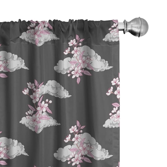 Ambesonne Floral Window Curtains, Sakura Blossom on Clouds, Each 28" W x 95" L, Dimgray Pale Pink