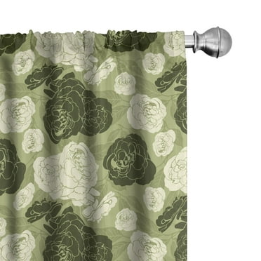 Ambesonne Floral 4-Panel Curtains, Silhouettes of Roses Art, 56"x95", Army Green and Dark Grey