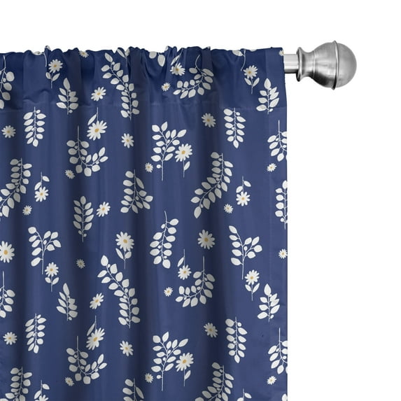 Ambesonne Floral Window Curtains, Simple Flowers Leaves, Each 28" W x 95" L, Dark Sky Blue Marigold