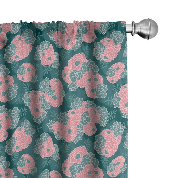 Ambesonne Floral Window Curtains, Simplified Roses Leaves Art, Each 28" W x 63" L, Pastel Pink and Dark Teal
