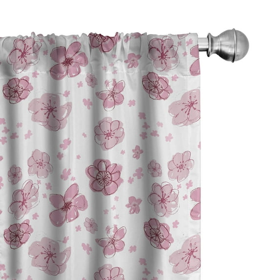 Ambesonne Floral Window Curtains, Simplistic Vintage Flowers, Each 28" W x 84" L, Pale Rose White and Blush