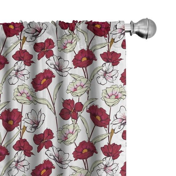 Ambesonne Floral 4-Panel Curtains, Sketchy Blooming Flowers Art, 56"x84", Dark Fuchsia and Marigold