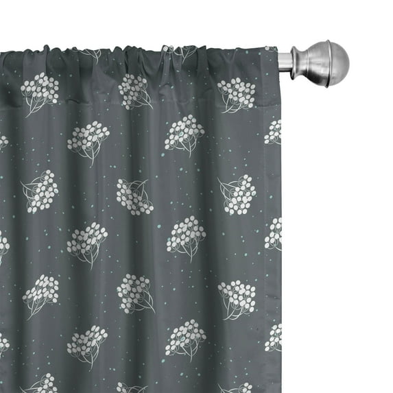 Ambesonne Floral Window Curtains, Snow Holidays Rowanberry, Each 28" W x 63" L, Dark Grey and Seafoam