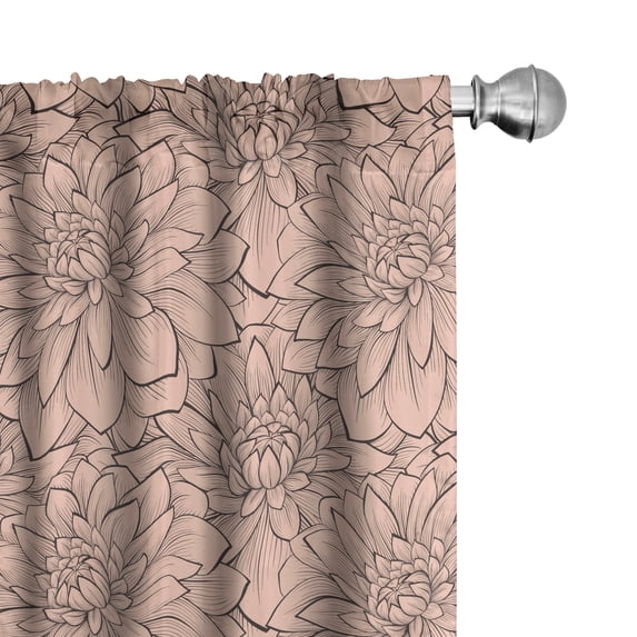 Ambesonne Floral 4-Panel Curtains, Spring Nature Dahlias Autumn, 56"x63", Peach Warm Taupe