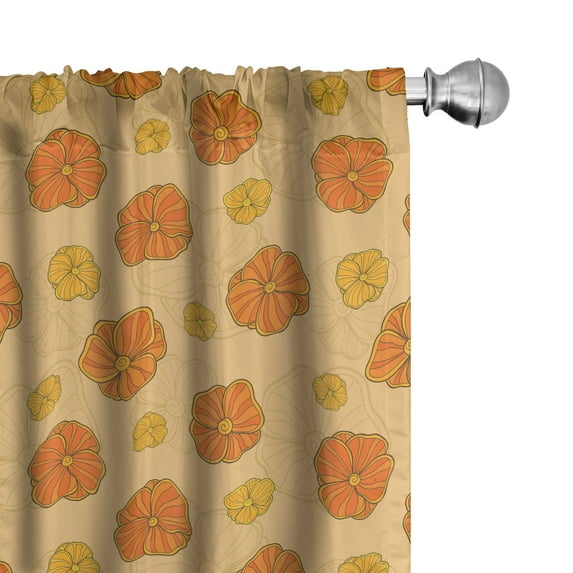 Ambesonne Floral Window Curtains, Striped Flowers Warm Colors, Each 28" W x 63" L, Dark Orange Pastel Brown