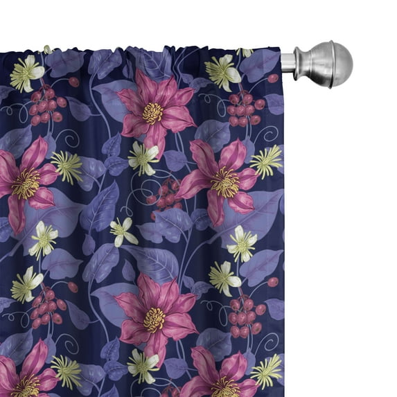 Ambesonne Floral Window Curtains, Tropicana Orchids Hawaii, Each 28" W x 84" L, Violet Magenta Indigo