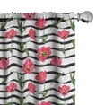 thumbnail image 1 of Ambesonne Floral Window Curtains, Tulip Flower Charcoal Stripe, Each 28" W x 63" L, Dark Coral and Olive Green, 1 of 3