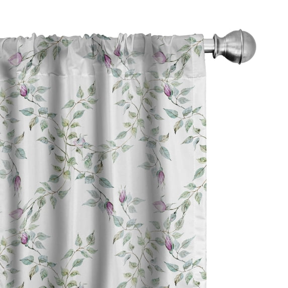 Ambesonne Floral Window Curtains, Twiggy Rose Branches, Each 28" W x 84" L, Purple Grey Blue Grey