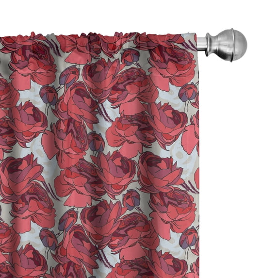 Ambesonne Floral Window Curtains, Vibrant Roses Bouquet, Each 28" W x 84" L, Purple Pink Red