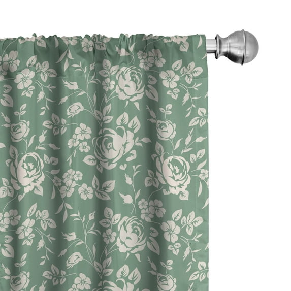 Ambesonne Floral Window Curtains, Victorian Rose Bouquet, Each 28" W x 95" L, Reseda Green Cream