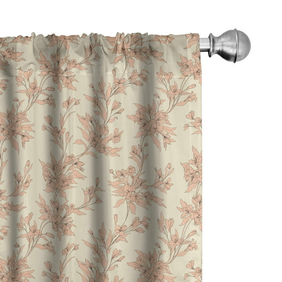Ambesonne Floral Window Curtains, Vintage Blossom Branches, Each 28" W x 84" L, Peach and Beige