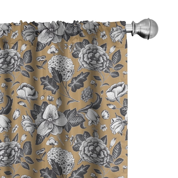 Ambesonne Floral Window Curtains, Vintage Composition Dog-rose, Each 28" W x 84" L, Camel Dark Blue Grey
