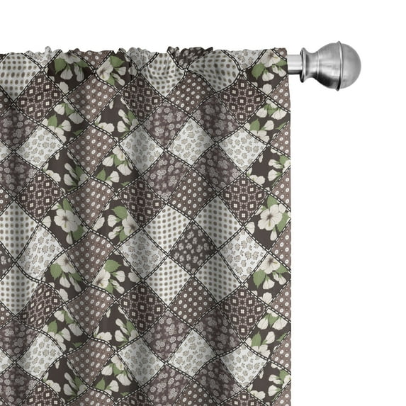 Ambesonne Floral Window Curtains, Vintage Flowers Bridal, Each 28" W x 95" L, Brown Beige