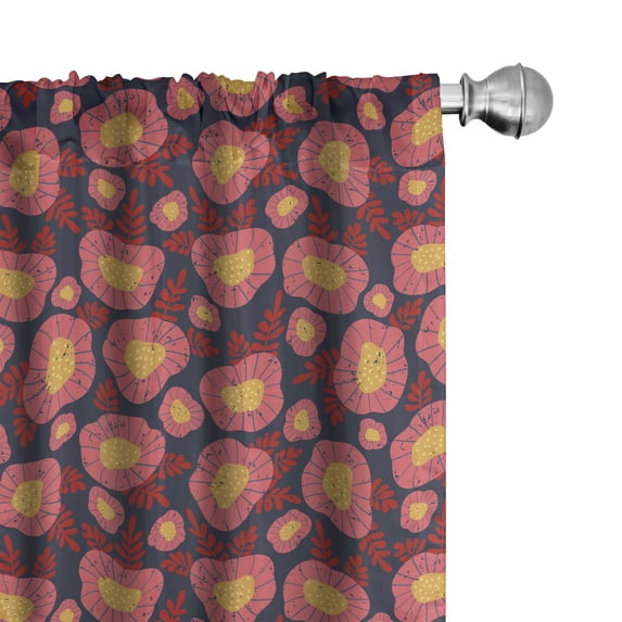 Ambesonne Floral Window Curtains, Vintage Flowers Leaves Art, Each 28" W x 63" L, Coral Charcoal Grey