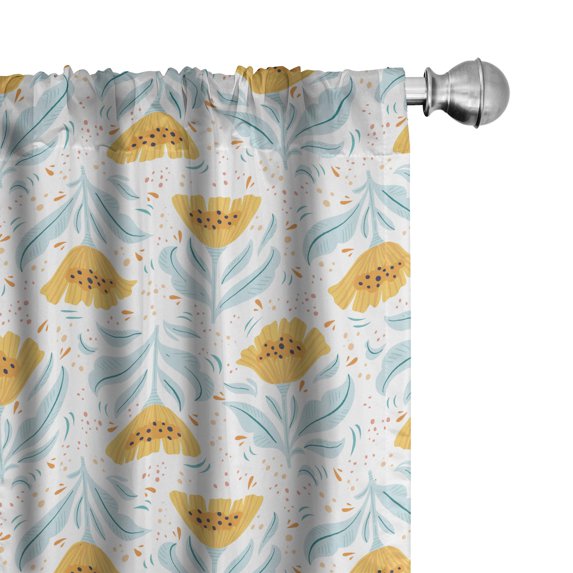 Ambesonne Floral 4-Panel Curtains, Vintage Flowers Polka Dots, 56"x63", Pale Blue and Dark Yellow