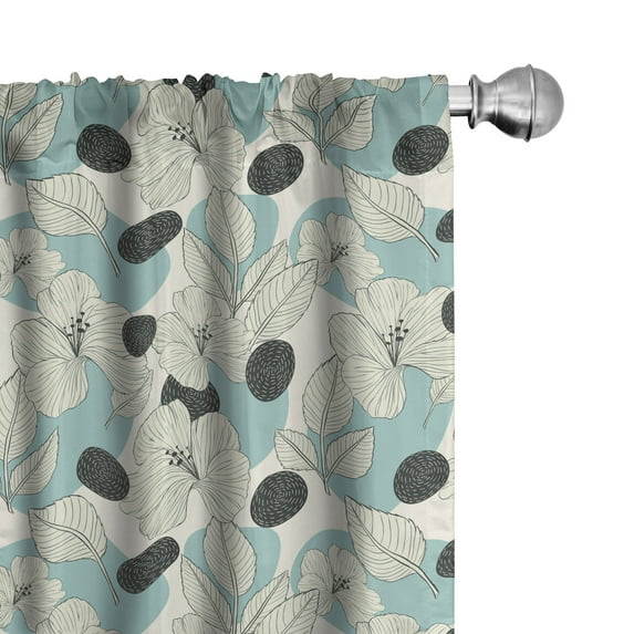 Ambesonne Floral 4-Panel Curtains, Vintage Flowers Sketch Art, 56"x95", Ivory Dark Forest Green