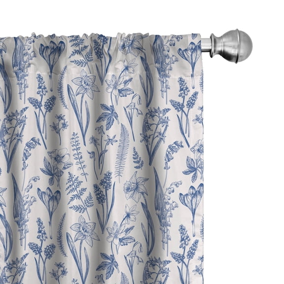 Ambesonne Floral Window Curtains, Vintage Flowers and Herbs, Each 28" W x 63" L, Royal Blue Off White
