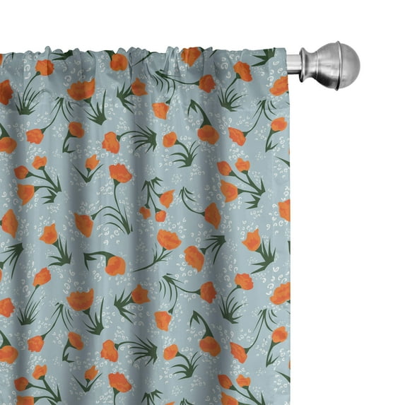 Ambesonne Floral Window Curtains, Vintage Flowers on Branches, Each 28" W x 95" L, Pale Blue Burnt Orange