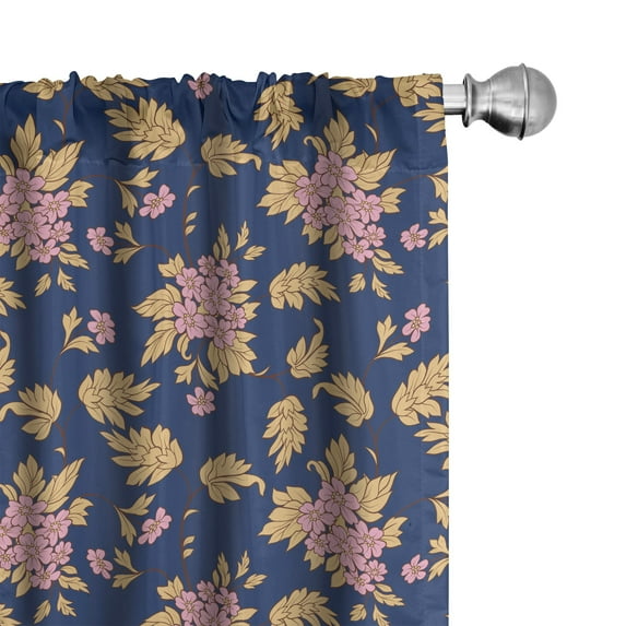 Ambesonne Floral Window Curtains, Vintage Garden Blossoms, Each 28" W x 95" L, Lavender Brown