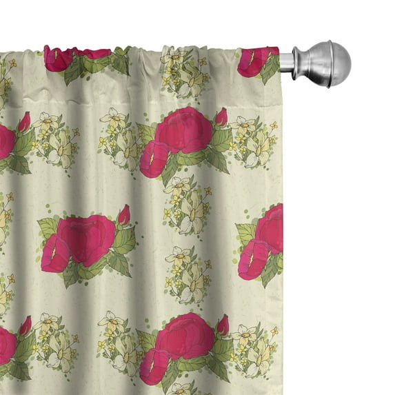 Ambesonne Floral 4-Panel Curtains, Vintage Grunge Roses Bouquet, 56"x63", Cream and Magenta
