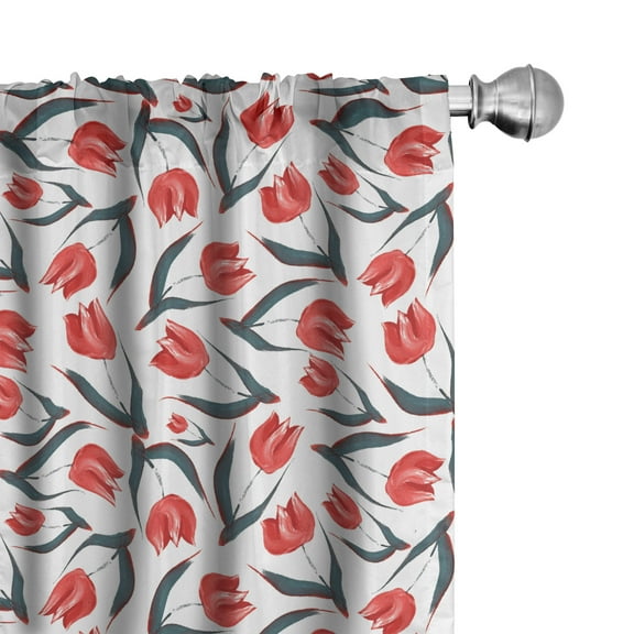 Ambesonne Floral Window Curtains, Vintage Inspired Tulips Art, Each 28" W x 63" L, Red Green