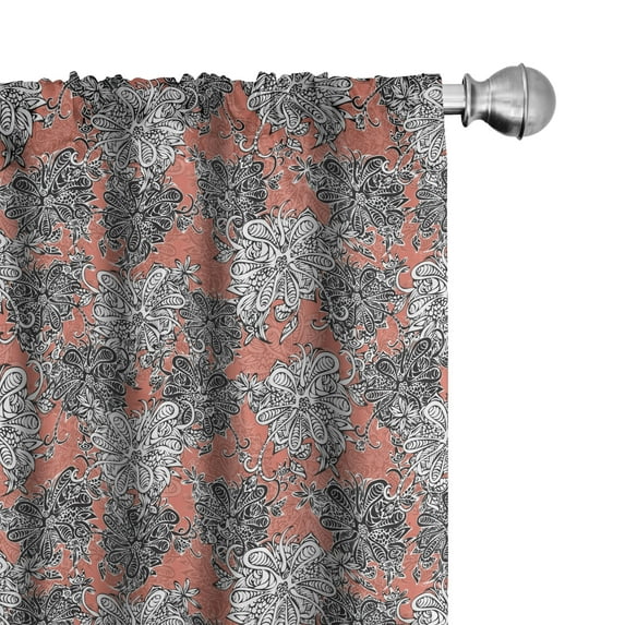 Ambesonne Floral 4-Panel Curtains, Vintage Monochrome Flowers, 56"x95", Coral White and Charcoal Grey