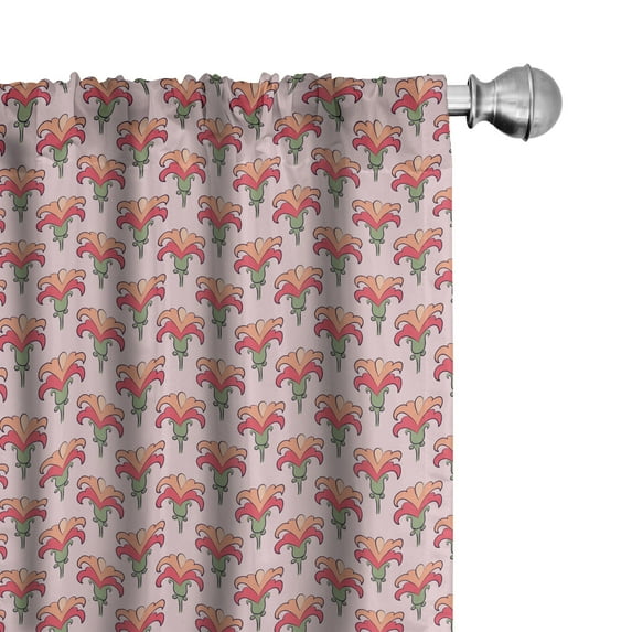 Ambesonne Floral 4-Panel Curtains, Vintage Nouveau Flowers Art, 56"x63", Dark Coral Peacock Green