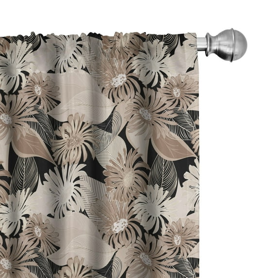 Ambesonne Floral Window Curtains, Vintage Plant Soft Color, Each 28" W x 63" L, Tan Black