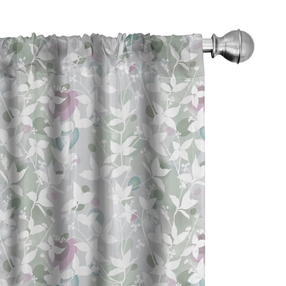 Ambesonne Floral Window Curtains, Vintage Seamless Pattern, Each 28" W x 63" L, White and Reseda Green