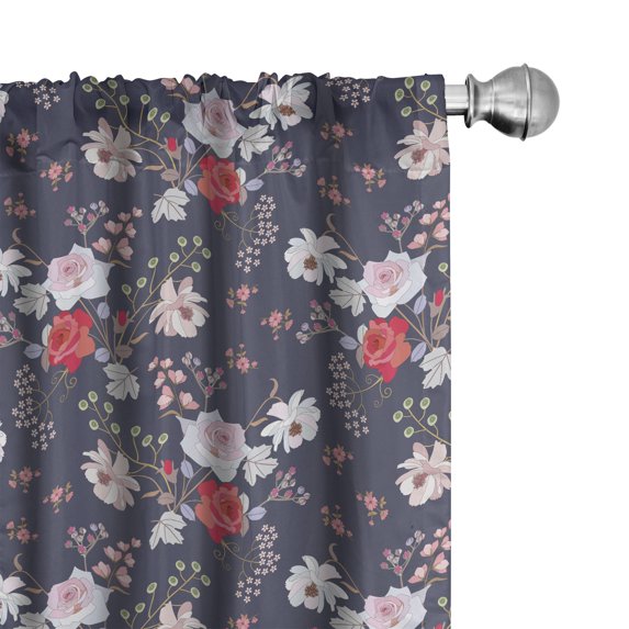 Ambesonne Floral Window Curtains, Vintage Style Flower Bouquet, Each 28" W x 63" L, Dark Indigo and Multicolor