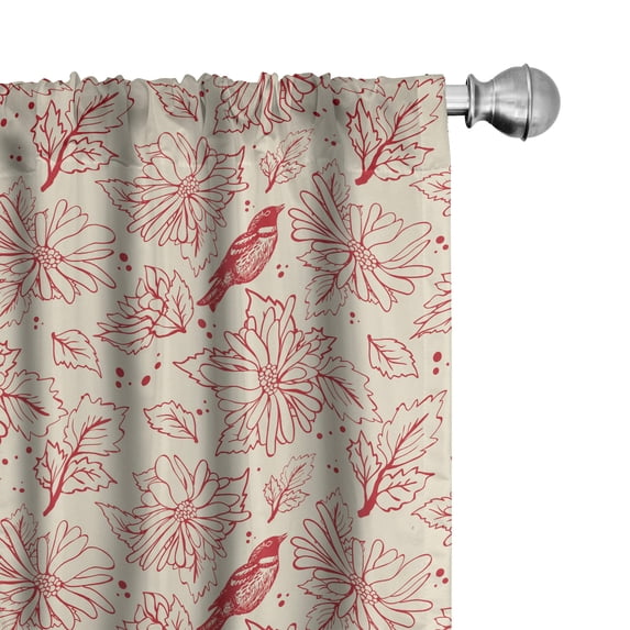 Ambesonne Floral 4-Panel Curtains, Vintage Style Flowers Art, 56"x95", Eggshell and Vermilion