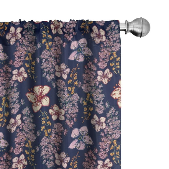 Ambesonne Floral Window Curtains, Vintage Theme Spring Flowers, Each 28" W x 95" L, Night Blue Pale Pink