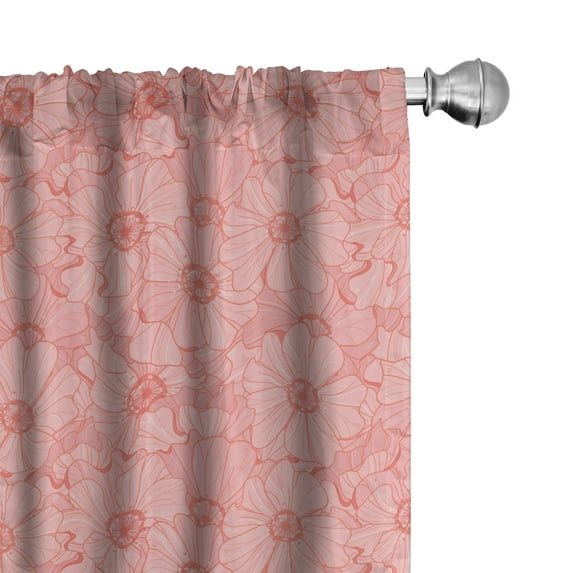 Ambesonne Floral 4-Panel Curtains, Vintage Thick Flowers Motif, 56"x95", Pale Pink and Coral