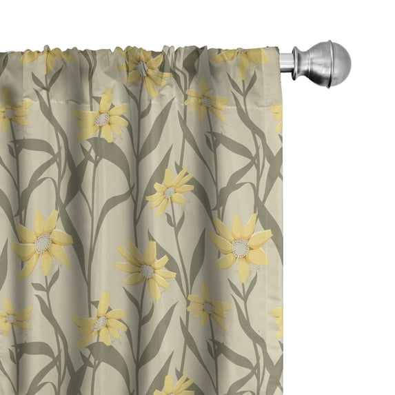 Ambesonne Floral Window Curtains, Vintage Yellow Tone Flowers, Each 28" W x 63" L, Grey Yellow and Slate Brown