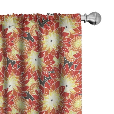 Ambesonne Floral 4-Panel Curtains, Warm Colored Wild Flowers, 56"x84", Scarlet Dark Yellow