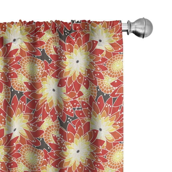 Ambesonne Floral Window Curtains, Warm Colored Wild Flowers, Each 28" W x 84" L, Scarlet Dark Yellow