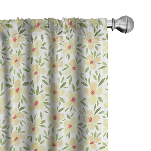 Ambesonne Floral Window Curtains, Watercolor Little Flowers, Each 28" W x 84" L, Pale Olive Green Beige