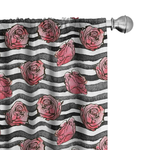 Ambesonne Floral Window Curtains, Watercolor Modern Flowers, Each 28" W x 95" L, White Black Coral