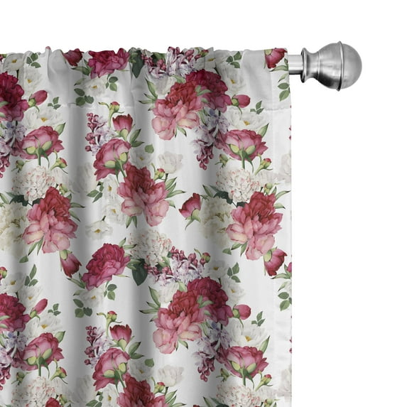 Ambesonne Floral Window Curtains, Watercolor Peonies Leaves, Each 28" W x 84" L, Maroon and Pastel Green
