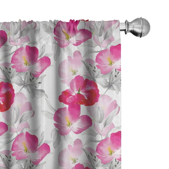 Ambesonne Floral Window Curtains, Watercolor Poppy Romance, Each 28" W x 84" L, Magenta Pink Grey