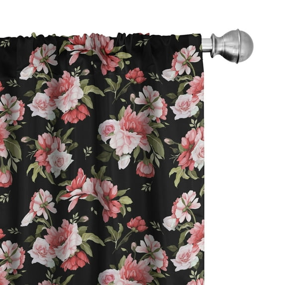 Ambesonne Floral Window Curtains, Watercolor Various Flowers, Each 28" W x 84" L, Navy Blue and Dark Coral