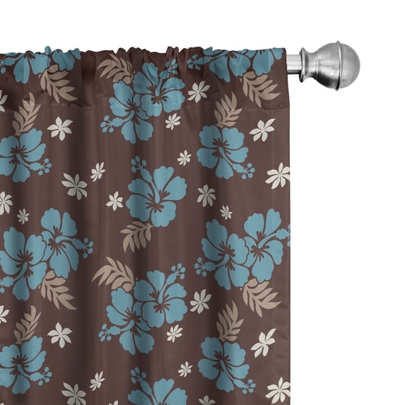 Ambesonne Floral Window Curtains, White Flower Hibiscus Art, Each 28" W x 63" L, Sea Blue Brown